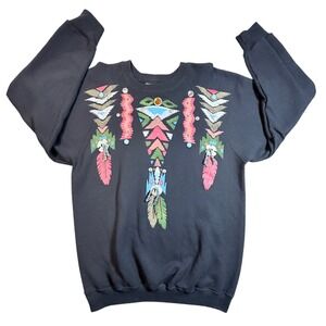 Vintage 1992 Marcy'n Me EZL Southwestern Embellished Sweatshirt Black OSFA USA